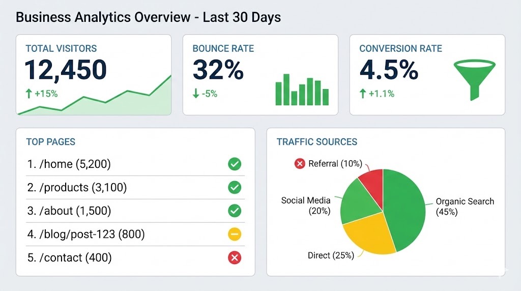 Google Analytics dashboard showing visitor behavior and metrics